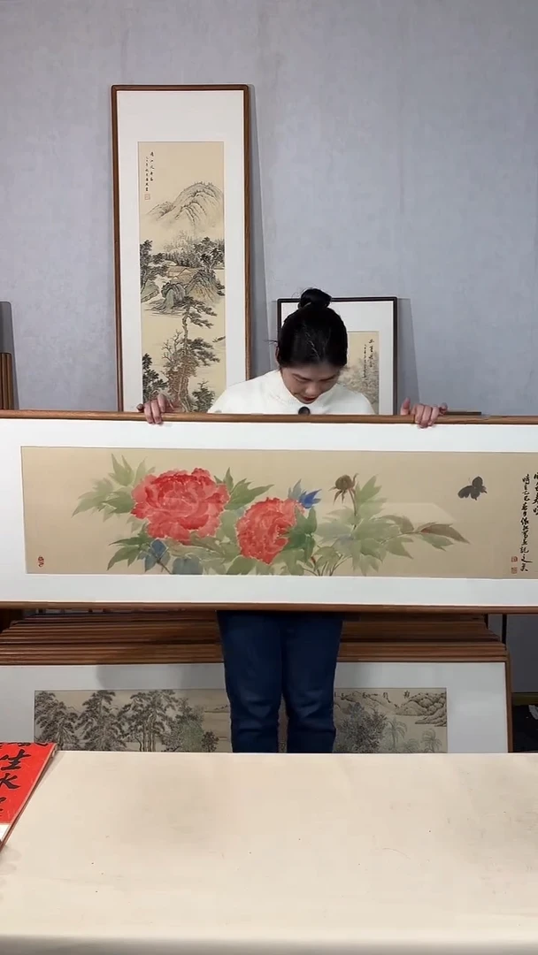 国画手绘*国色春晖*52*172cm带框发货