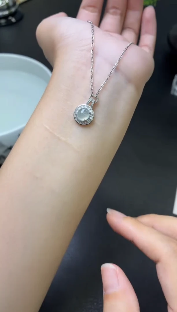 翡翠银S925镶嵌项链吊坠