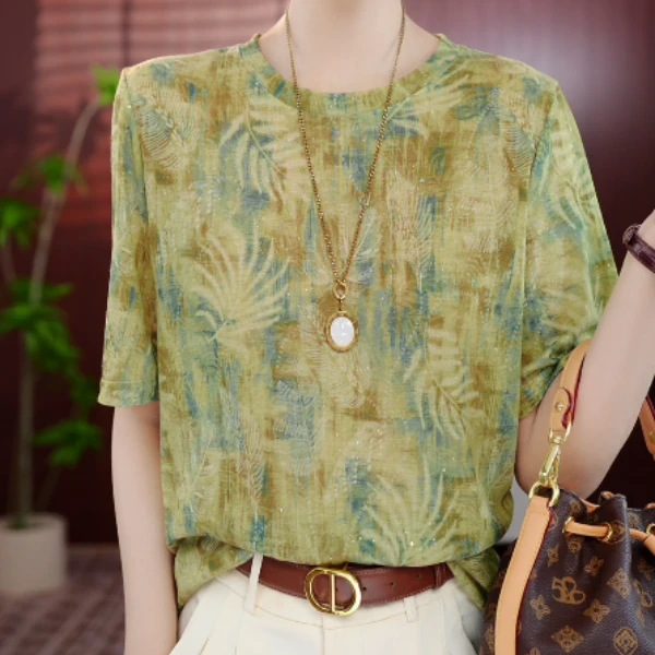 2025新款杭州原版T恤“叶扶疏”宽松撞色短袖t时尚上衣打底女