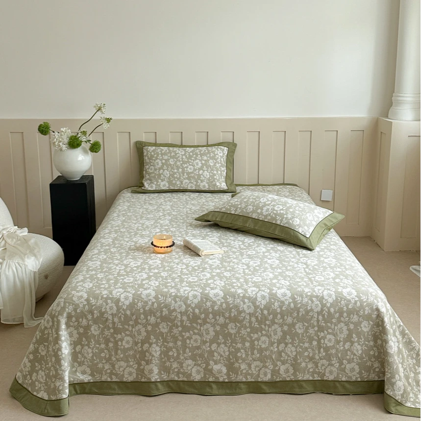 庄织-栖枝 高端水柔全棉粗布凉席三件套 大款包边