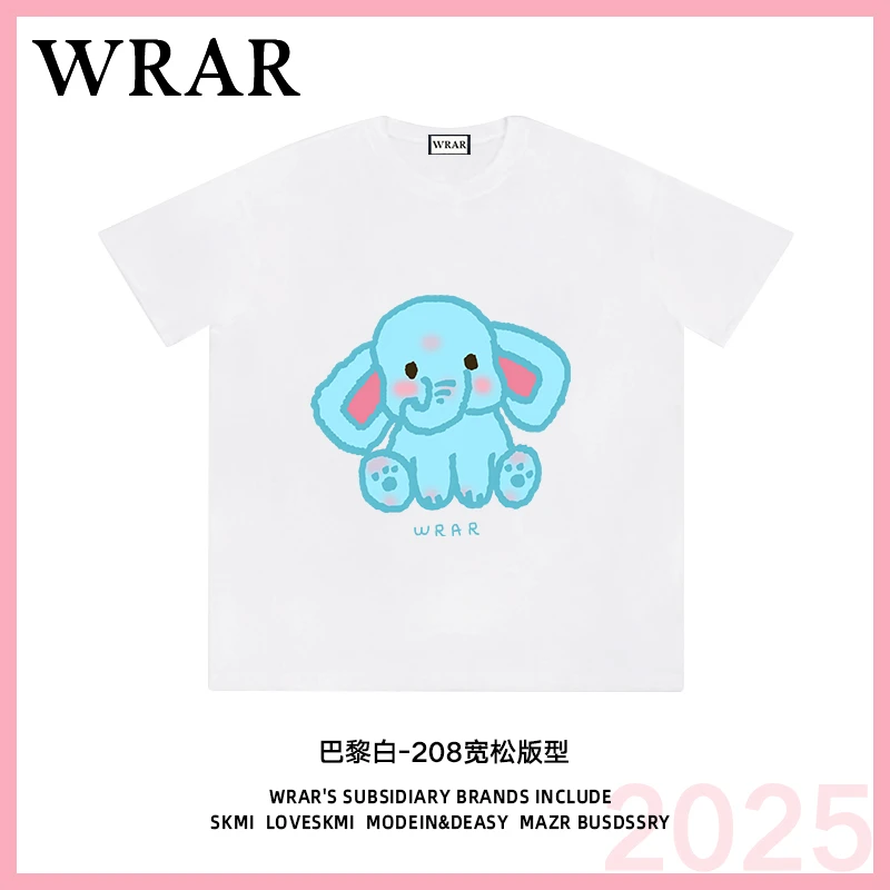 【蓝色小象】新品潮流透气宽松T恤白色休闲情侣个性印花1