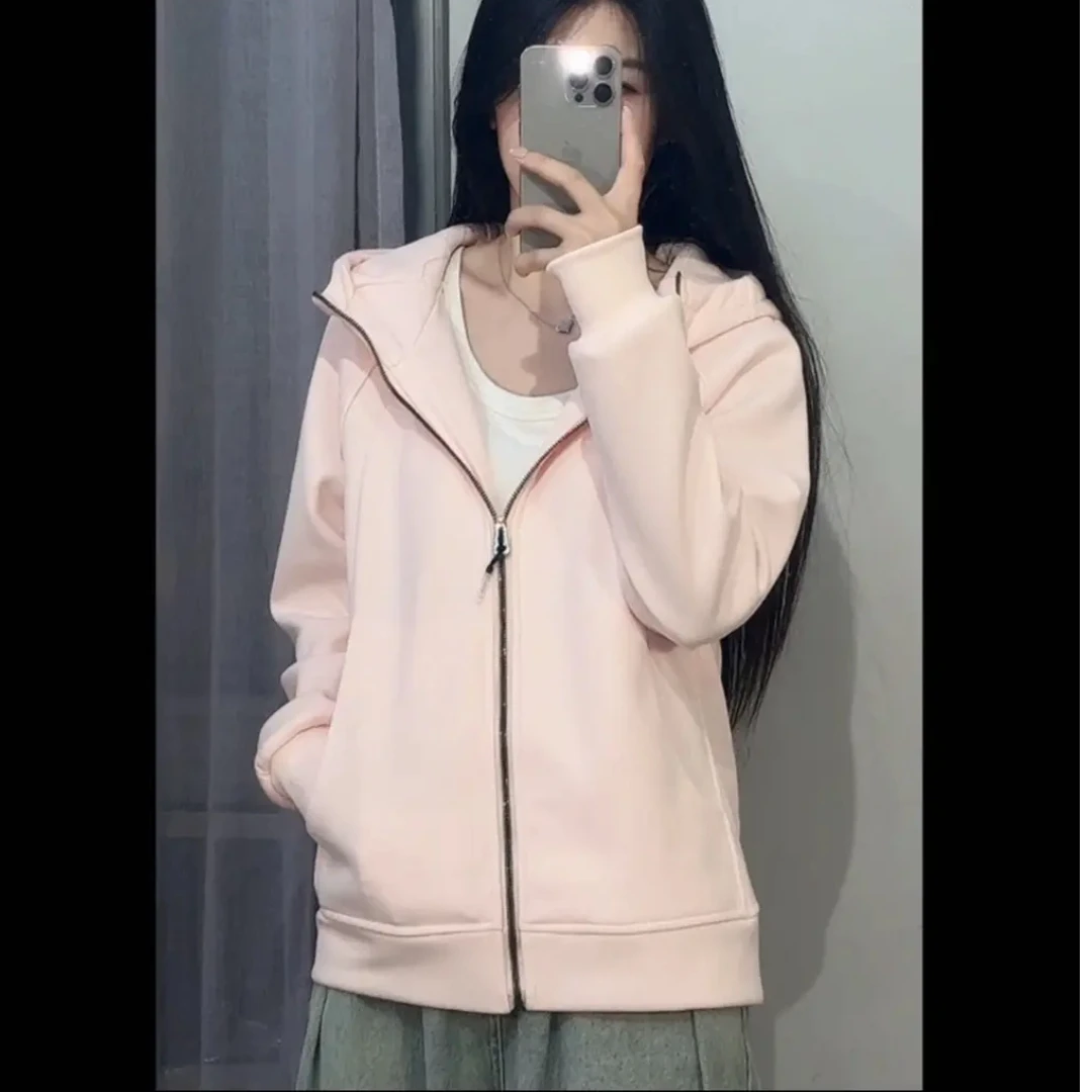 9027韩版简约修身外套刺绣2025春秋新款连帽瑜伽开衫卫衣运动上衣