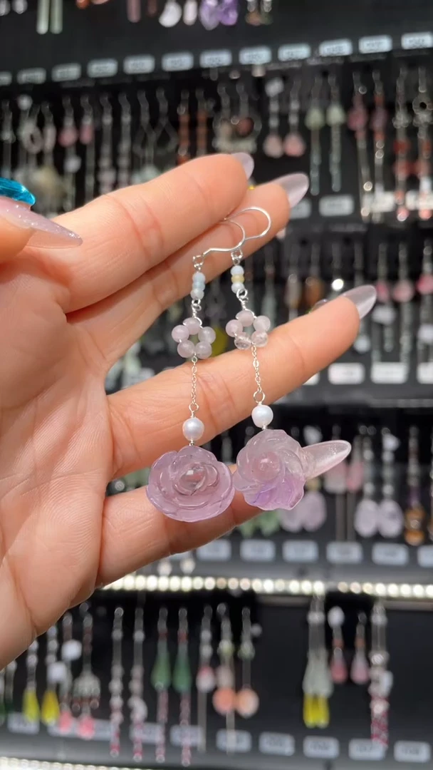 紫晶耳饰银S925镶嵌空**兰空谷幽兰