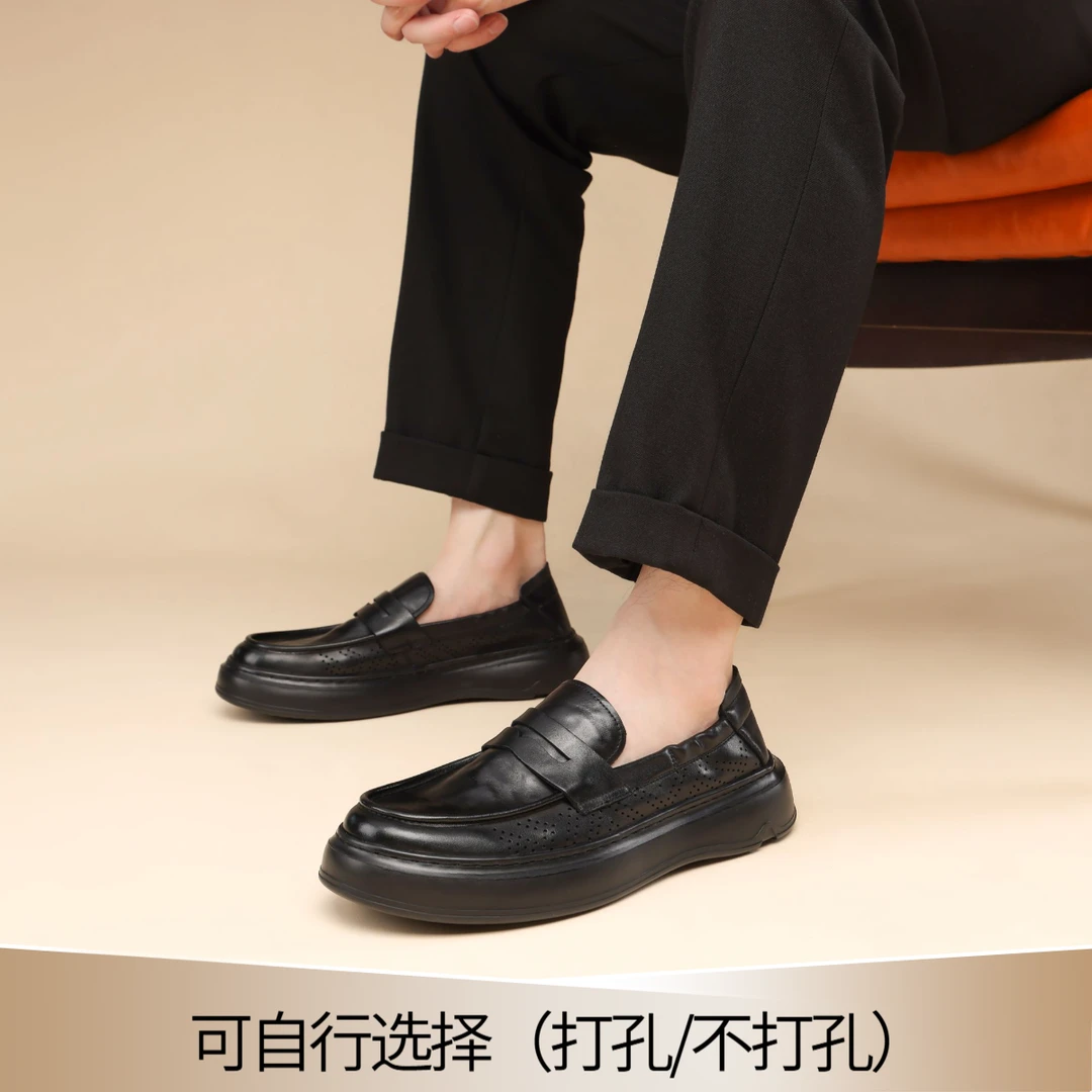头层牛皮夏季男士百搭透气软底商务夏季男士皮鞋一脚蹬休闲乐福