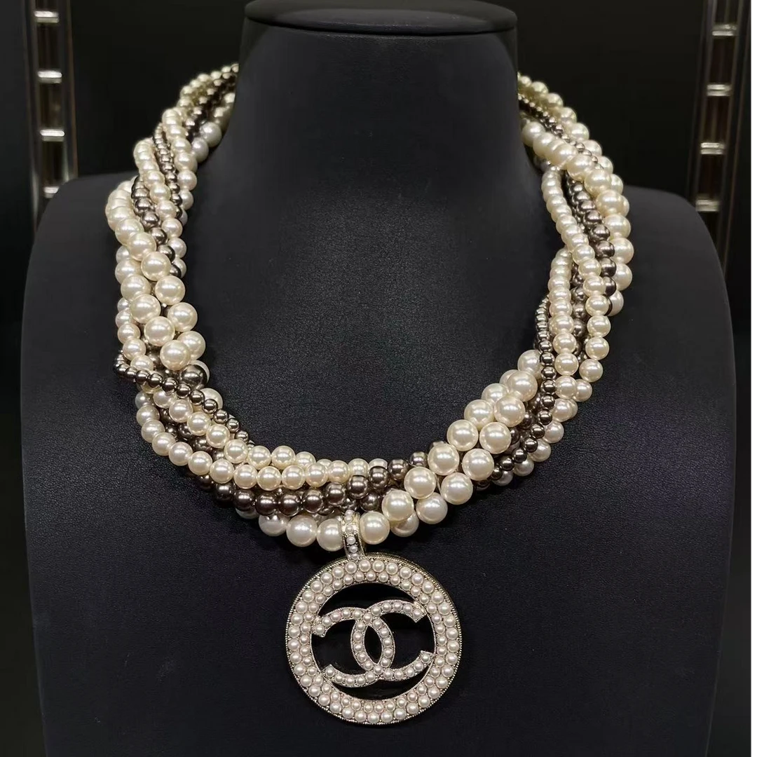 95新 Chanel/香奈儿 中古多层双拼色大双C项链/CJ54087