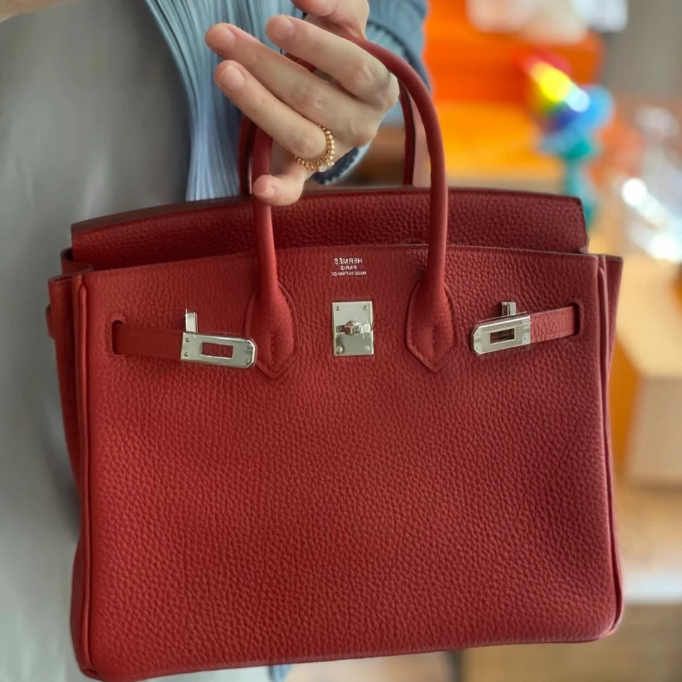 95新 Hermes/爱马仕 【小花黑黑】Birkin 25 朱砂红 C刻 银扣