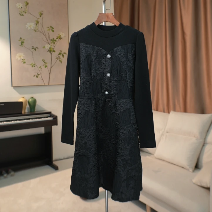 G352 时尚拼接立体提花纹连衣裙女 459C60