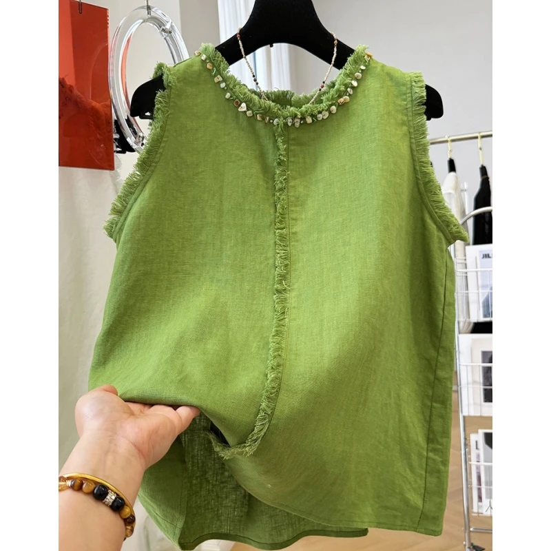 高级感设计重工装饰无袖马甲绝美小背心女夏季新韩系外穿无袖上衣