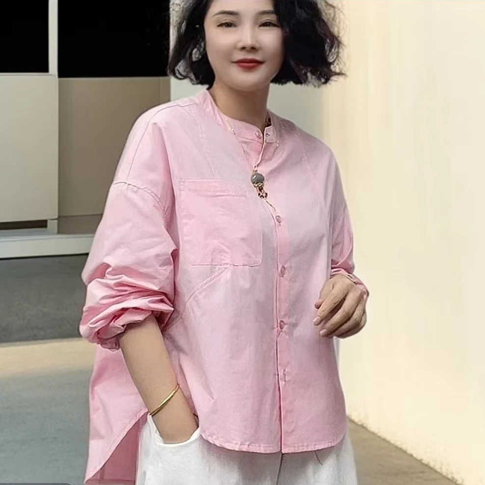 2025春季薄款单排多扣休闲风长袖衬衫百搭上衣纯色夏季休闲短款