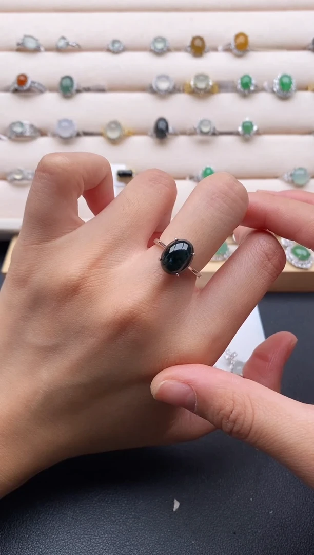 银S925镶嵌戒指翡翠22222222+4