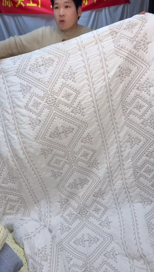 棉金丝罗格白230*250单床盖纯棉