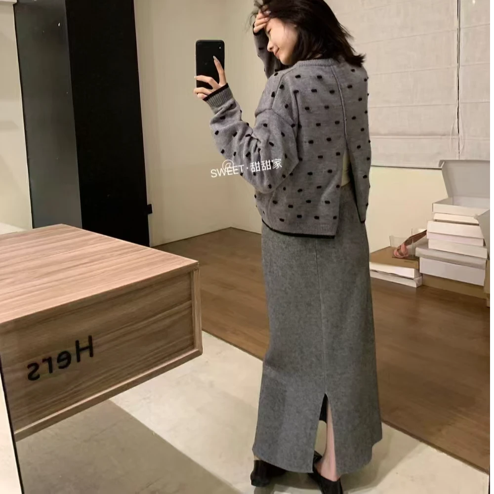 针织加厚直筒裙半身裙后开衩