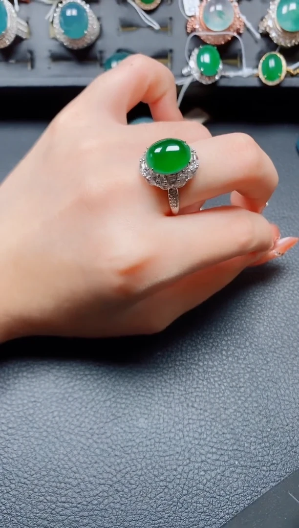 翡翠戒指银S925镶嵌翡翠