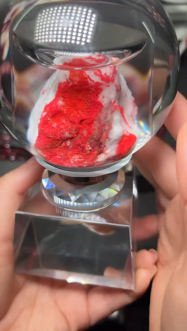 天然辰砂朱砂晶体随型毛料水晶球摆件120510