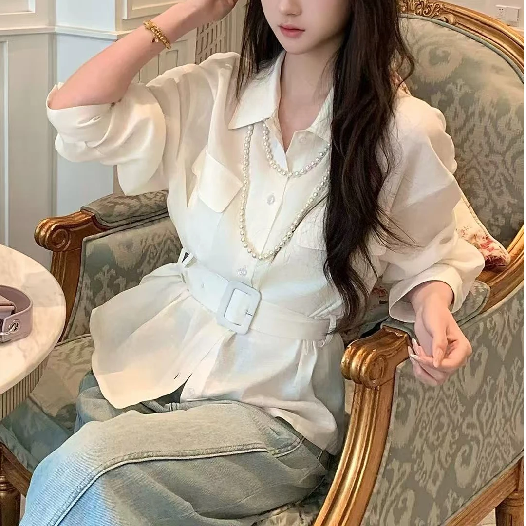 小迪家气质通勤风高密麻料春新款配腰带翻领短风衣外套25330