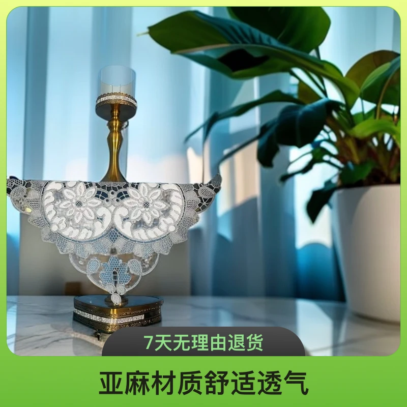 灰色5801小方巾欧式轻奢复古镂空，手工美式透气家用创意金色亚麻