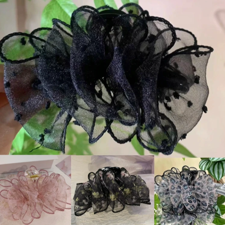 韩版雪纺欧根纱抓夹蕾丝发夹春夏新款简约发饰