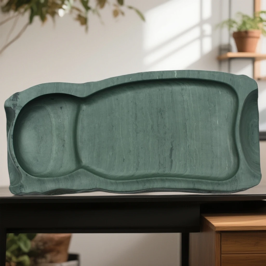 甘肃洮河砚喇嘛崖鸭头绿随型砚尺寸18x8.5x2cm
