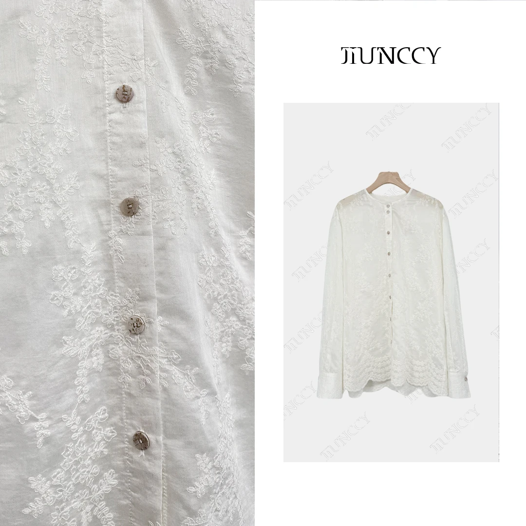 JIUNCCY【白兰】天丝重工立体刺绣法式下摆花瓣形长袖开衫 52YCY032