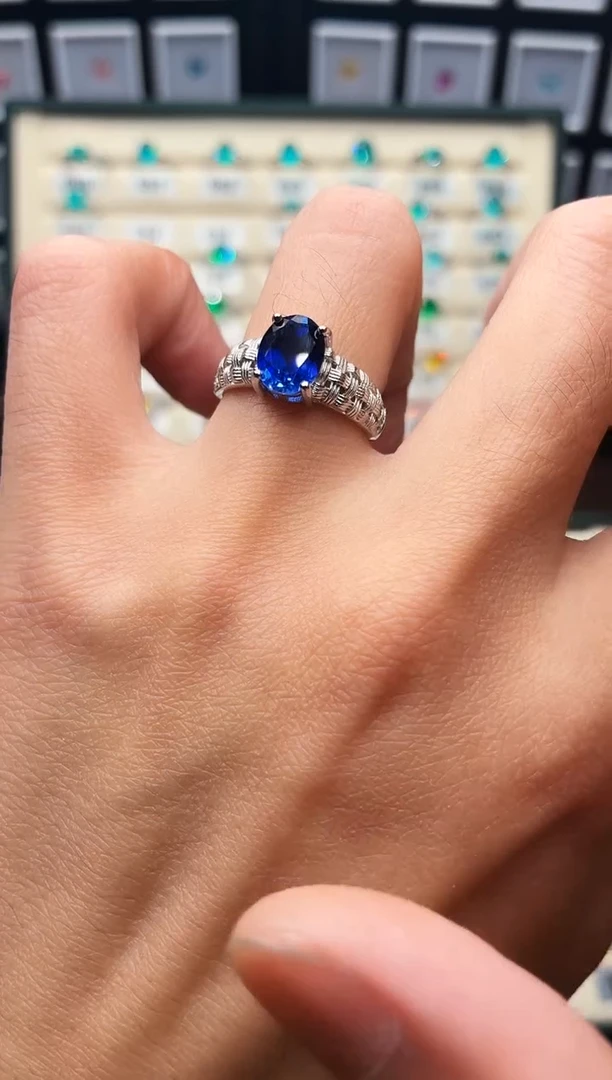 戒指蓝宝石银S925镶嵌0005