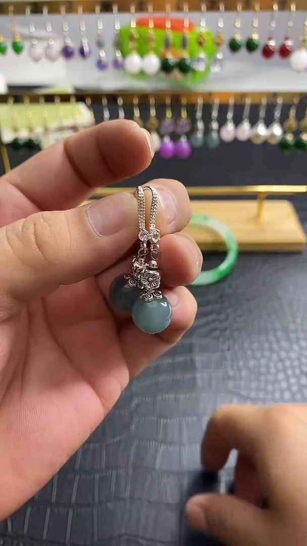 银S925镶嵌和田玉耳饰A017