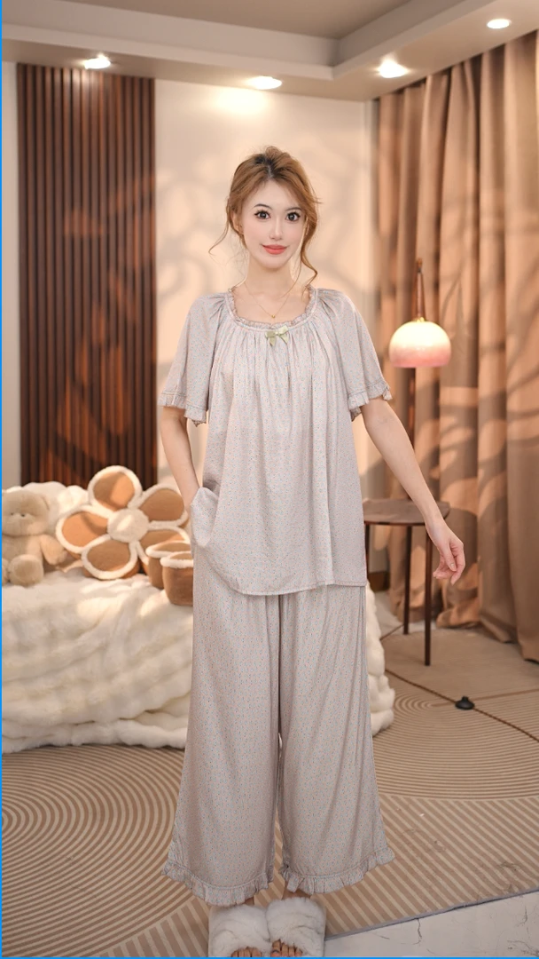 【素上】夏季新款短袖袖气质时尚宽松舒适休闲纯棉套家居服