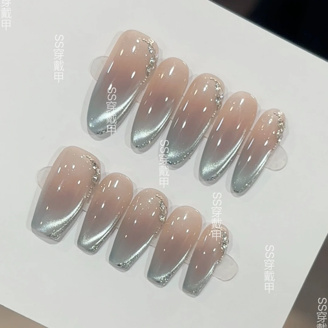 【星蓝如梦】纯手工穿戴甲气质款光疗美甲成品可拆卸10片