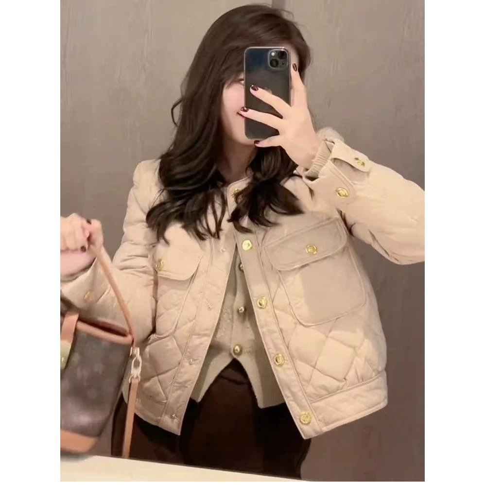 2025新款菱格小香风外套女冬季穿搭今年流行漂亮洋气宽松短款棉服