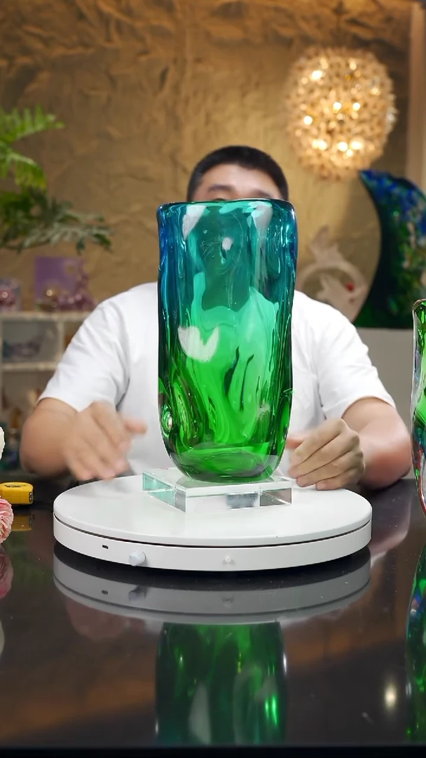 手工艺品琉璃福利蓝绿花瓶大号