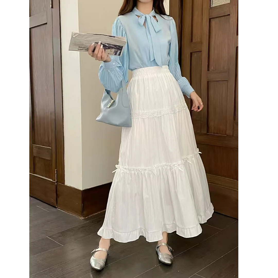 格子推荐~甜美风蕾丝拼接蝴蝶结蛋糕裙半身裙386