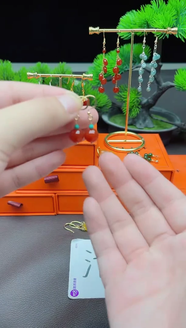 玛瑙/玉髓耳饰银S925镶嵌424