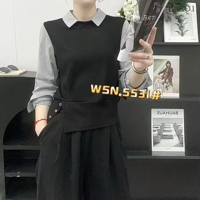 小施家气质设计拼色假两件显瘦特色衬衫5531