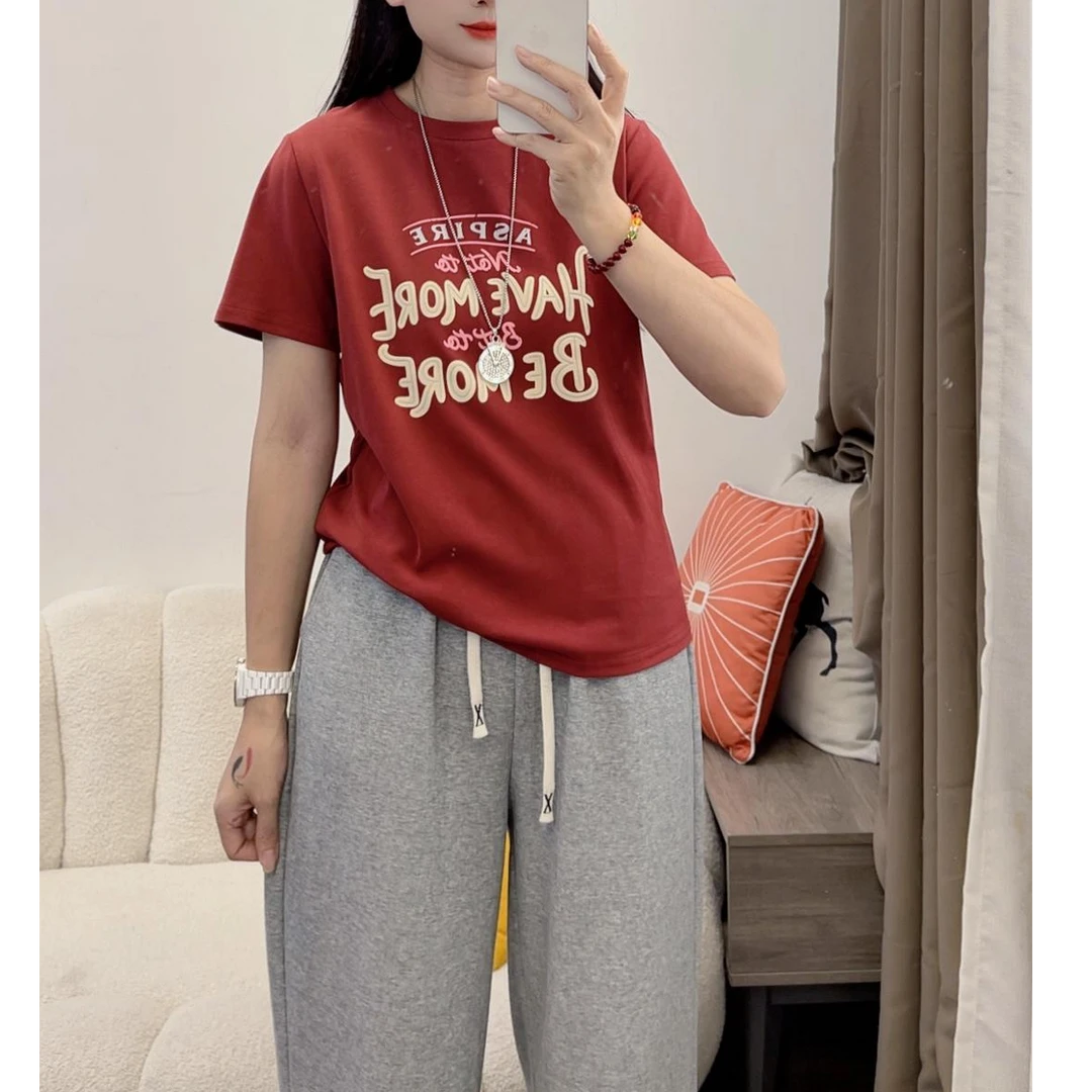 复古正肩短袖T恤女夏季新款宽松上衣DYY2656