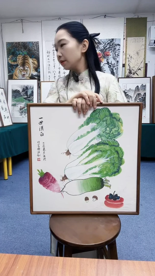 国画52*52实木画框顺丰包邮手绘