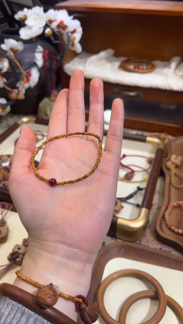 手串桃核【桃缘行】竹节「红色莎莎」桃木桃核辟、挡、驱、护 备注手围