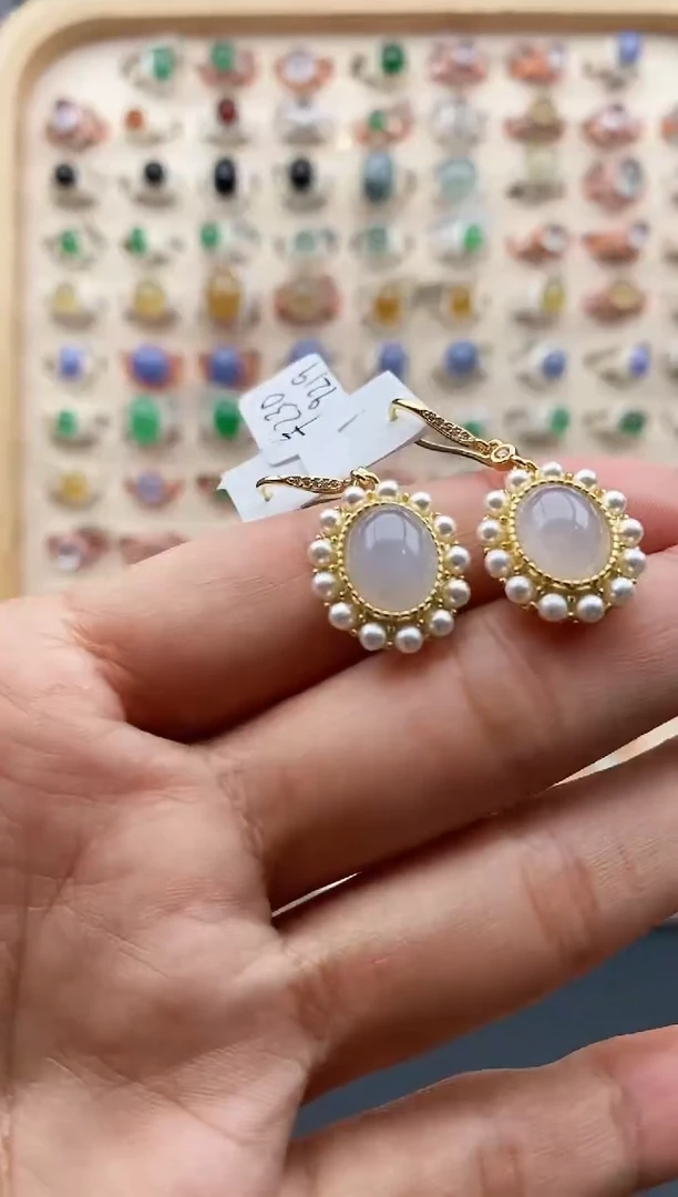 【闪购商品】翡翠耳饰银S925镶嵌缅甸天然A货翡翠111  9+