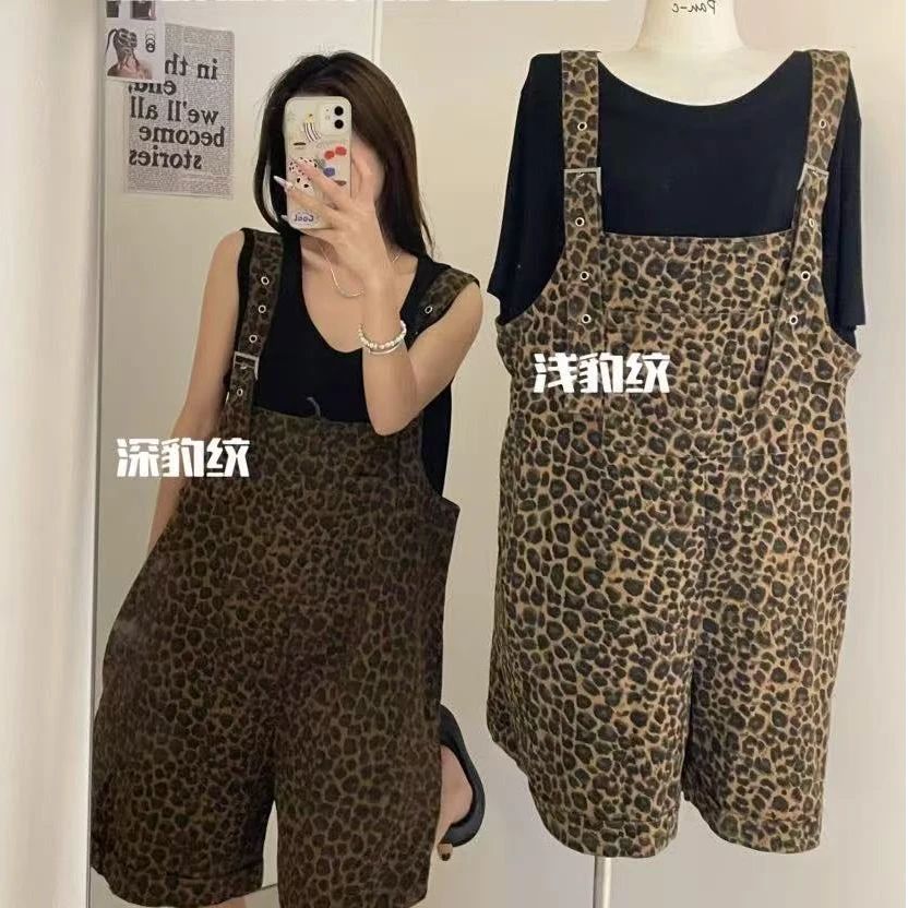 叨叨推荐款 D7#21518#豹纹背带裤 FL
