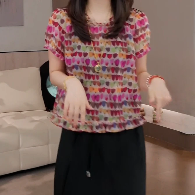 【花花世界】夏季新款五彩斑斓宽松百搭短袖/无袖薄款圆领T恤C5685