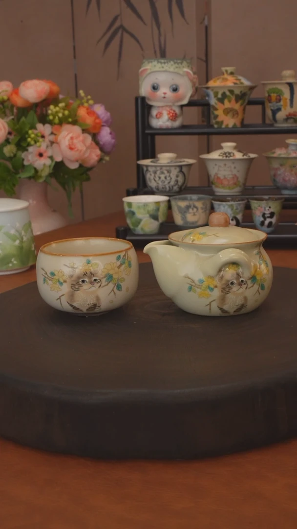 桂花喵系列 宝瓶+杯 带开片