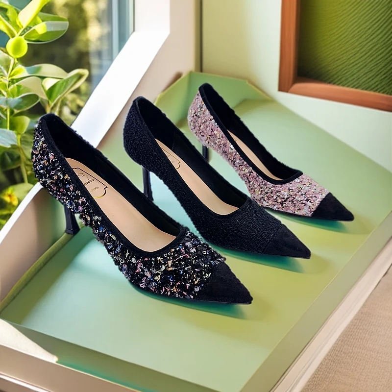 2025新款百搭法式细跟浅口尖头气质女款高跟鞋简约高级感女单鞋