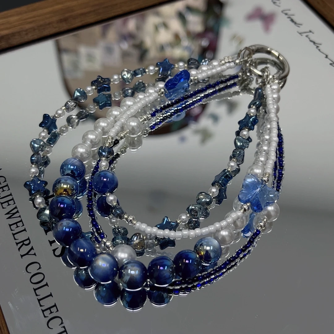 蓝楹星语原创四链手机链diy手机饰品挂件简约时尚钥匙扣包包挂件