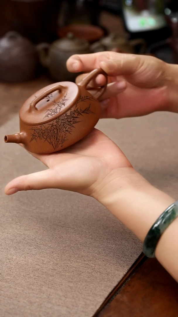 茶壶紫砂李建军刻绘竹节石瓢