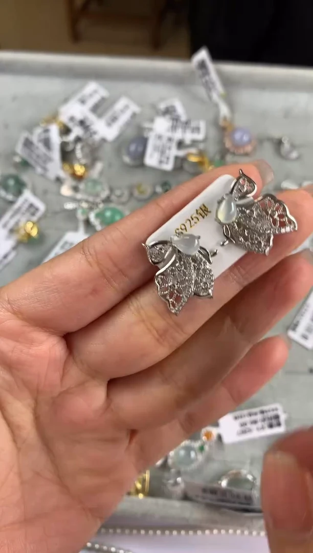 银S925镶嵌戒指翡翠耳饰