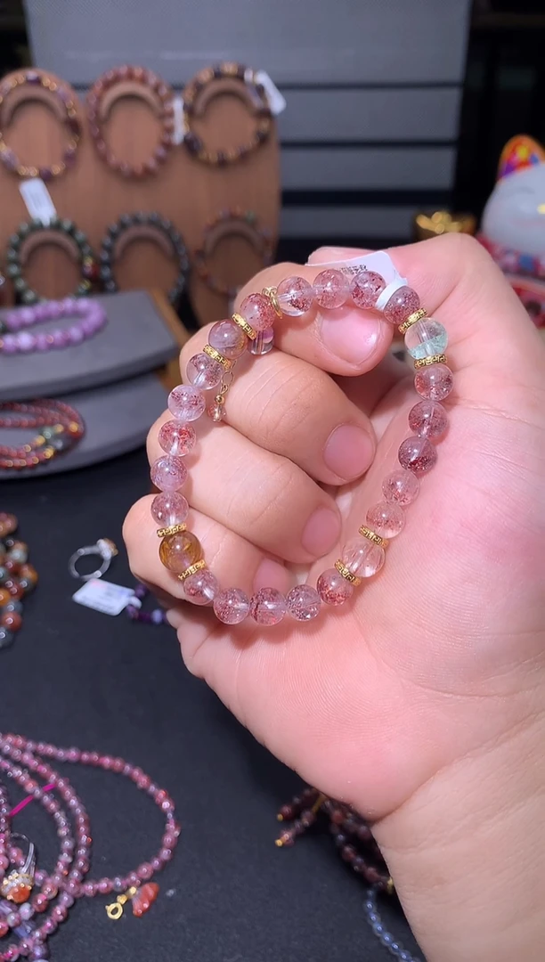 未镶嵌珠宝半成品水晶超七圆珠手链
