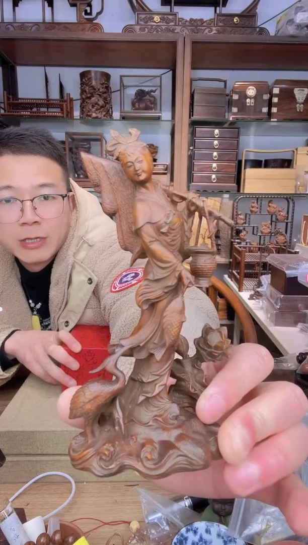 【闪购商品】乌木类书架326黄杨做旧渔女摆件