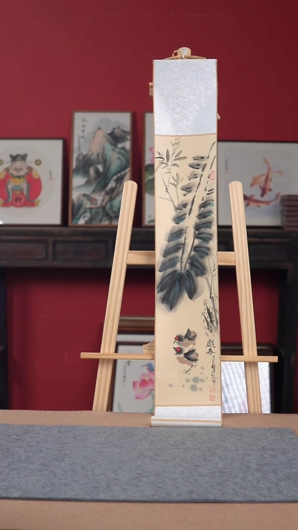 国画纯手绘纯手写-17*110卷轴花鸟