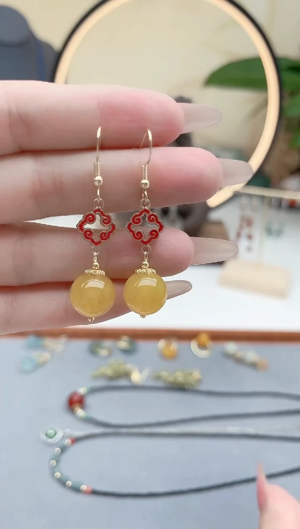 玛瑙/玉髓耳饰银S925镶嵌6502