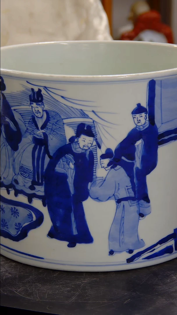 瓶青花人物纹笔筒#1448#