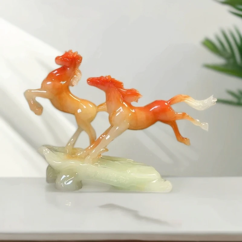 骏马腾飞X双马摆件书房茶室办公桌酒柜精致生肖马工艺品摆设玄关