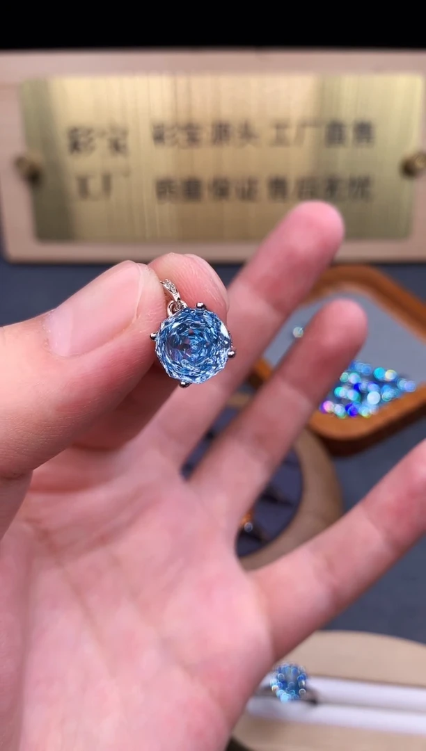 海蓝宝石颈饰银S925镶嵌9785